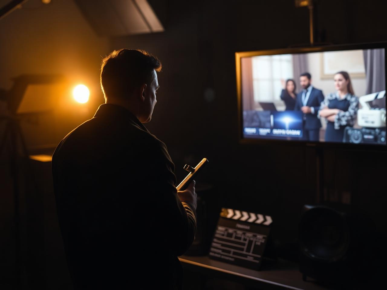 Director reviewing footage on a film set